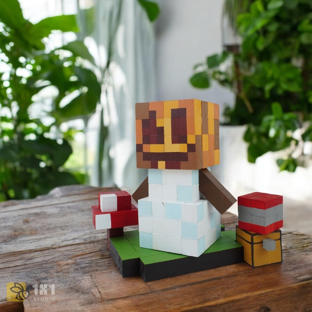 Handmade Wooden Snow Golem Model