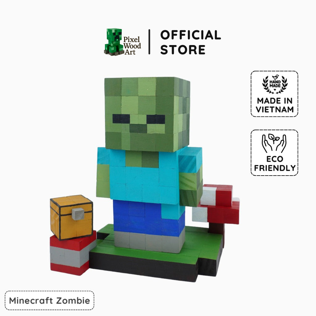 Handmade Wooden Minecraft Zombie Model