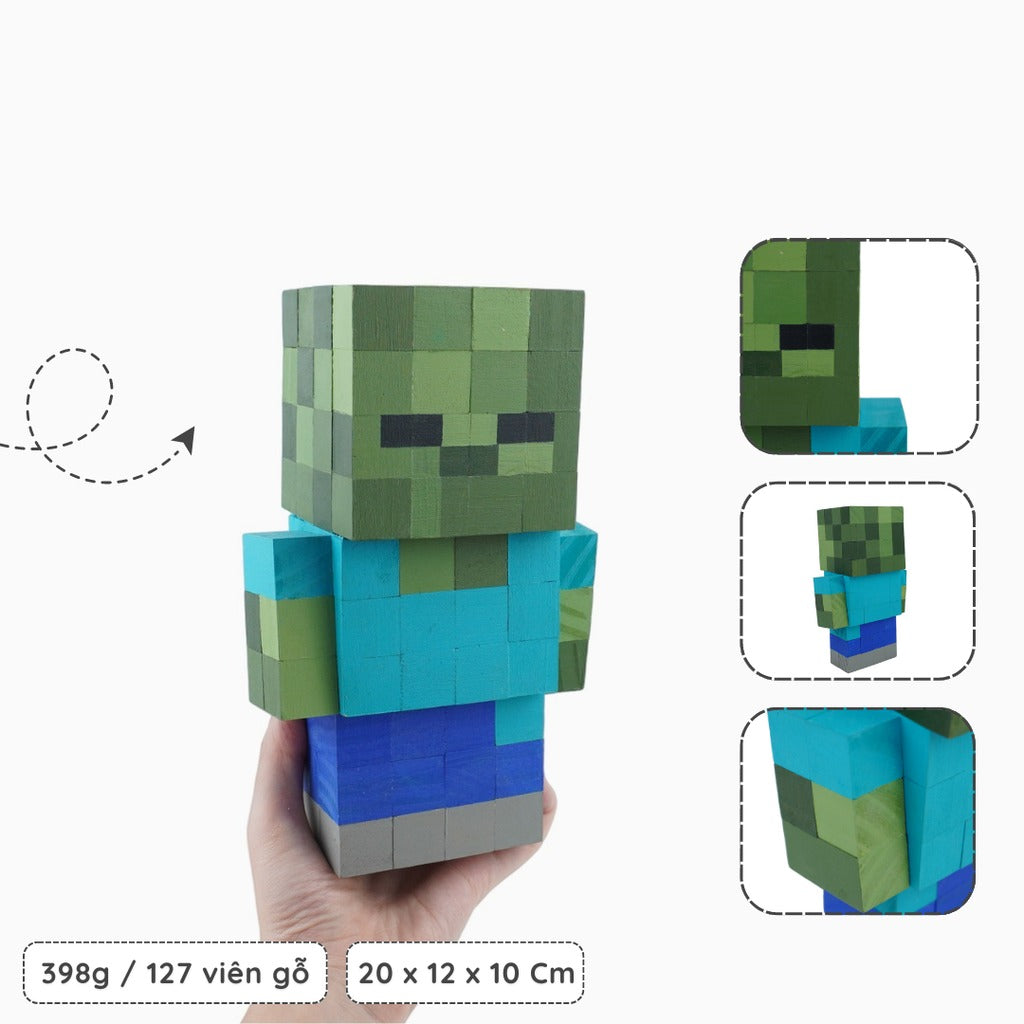 Handmade Wooden Minecraft Zombie Model