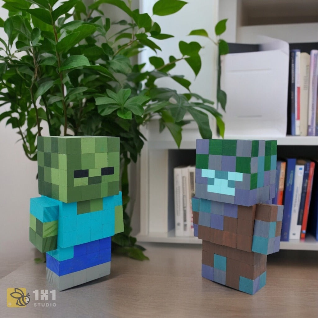 Handmade Wooden Minecraft Zombie Model
