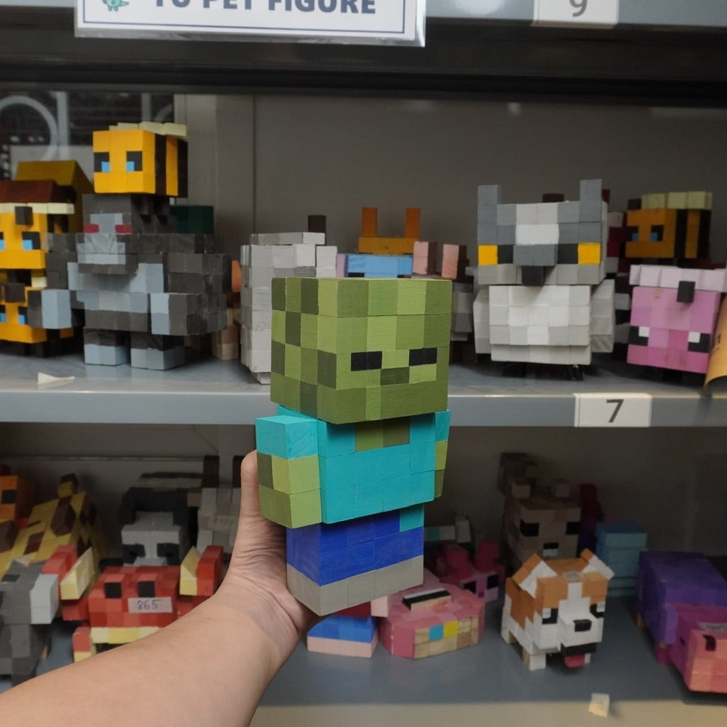 Handmade Wooden Minecraft Zombie Model